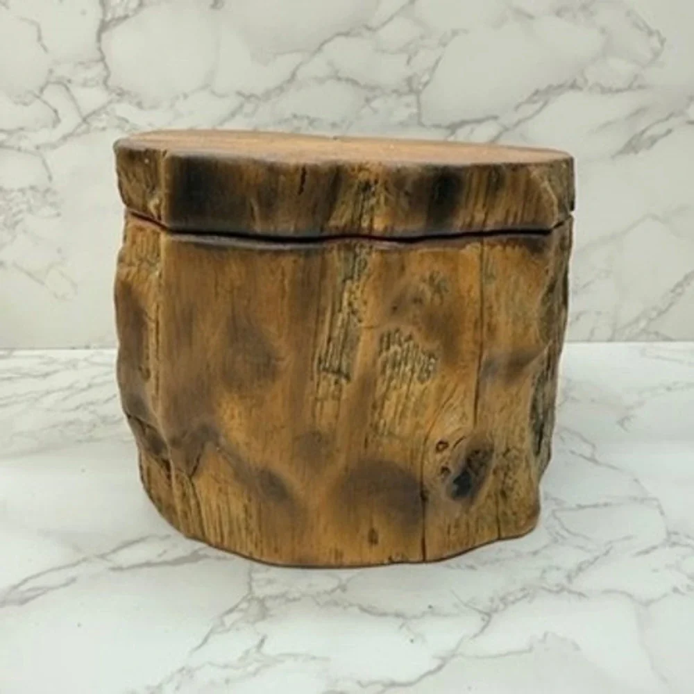 Log Wood Storage Box Hand Carved Trinket Heart Shaped Lined‎ Jewelry Keepsake